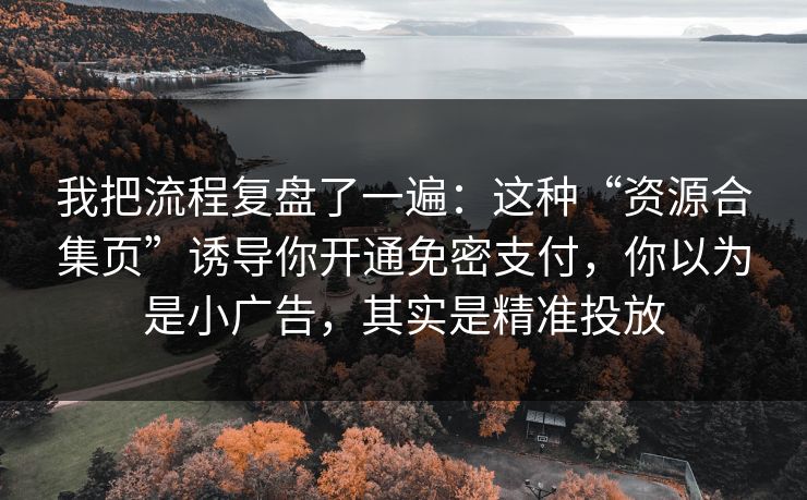 我把流程复盘了一遍：这种“资源合集页”诱导你开通免密支付，你以为是小广告，其实是精准投放